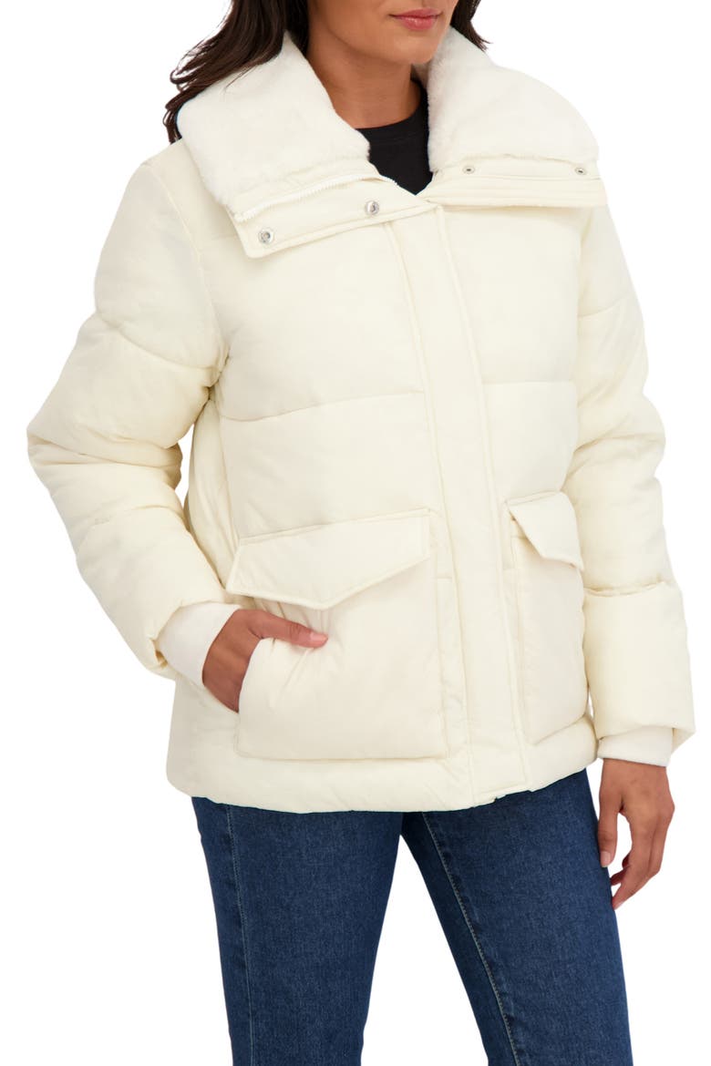 Water Resistant Faux Fur Collar Puffer Jacket, Alternate, color, CREAM