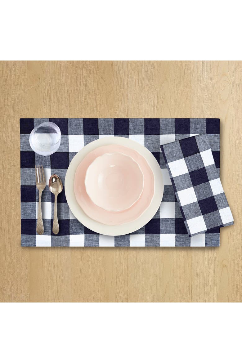 Linen Dinner Napkins Set of 4, 20 x 20" - Buffalo Check, Alternate, color, Navy and White