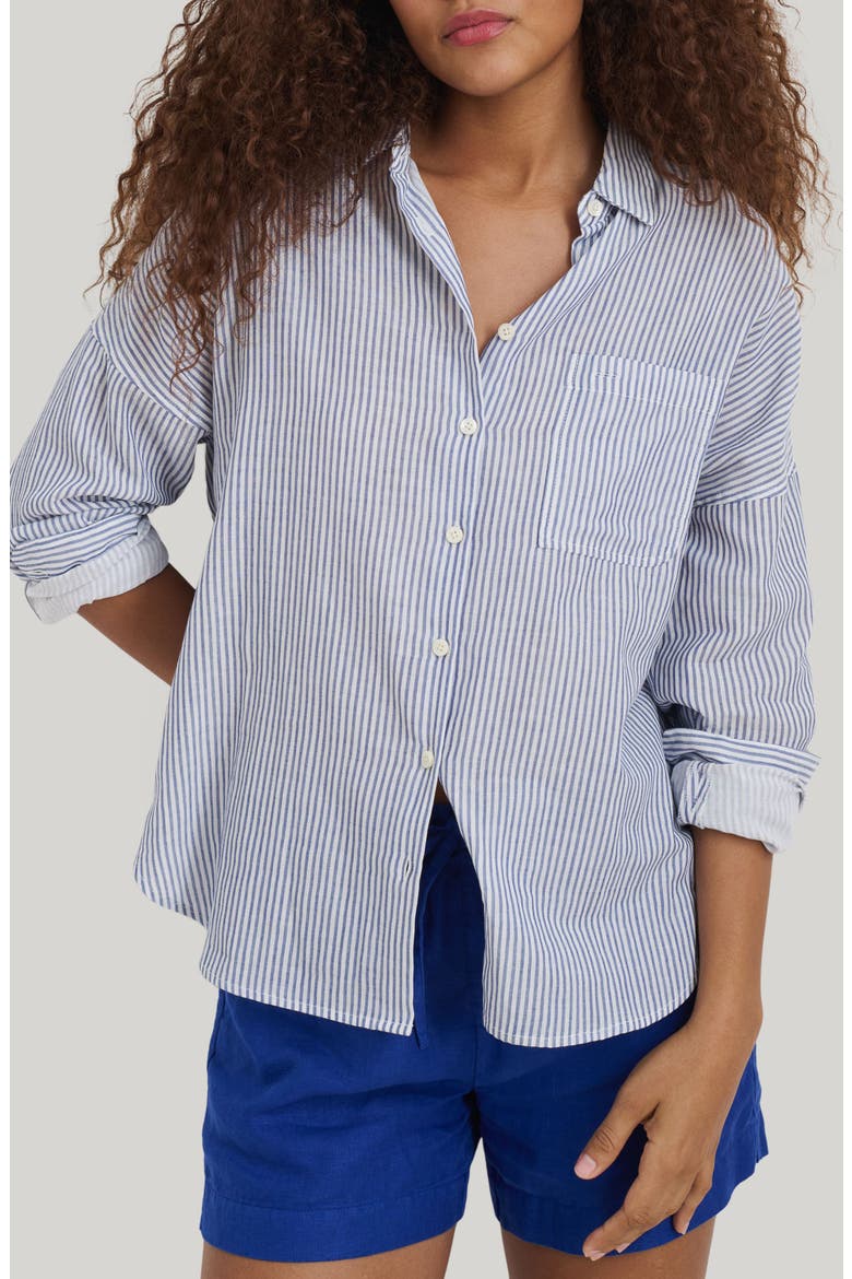 Jo Double Gauze Shirt, Main, color, WHITE/ EVENING BLUE