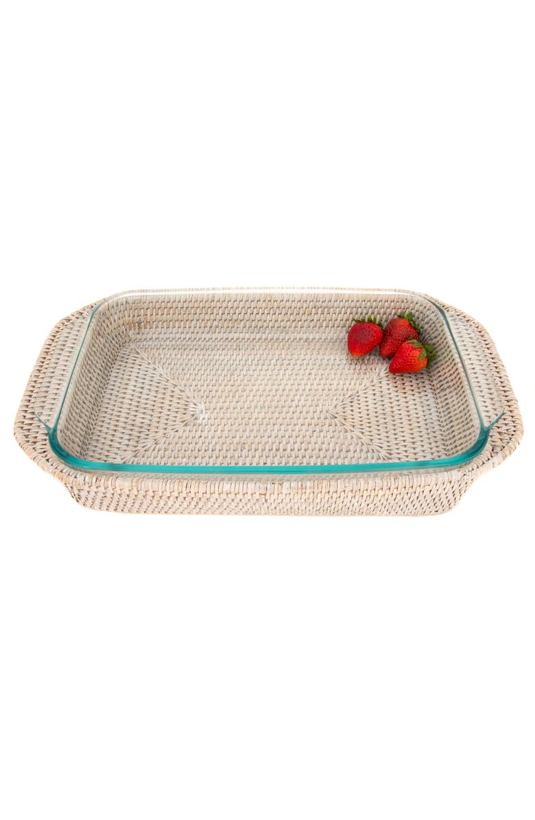 Artifacts Trading Company<sup>™</sup> Artifacts Rattan Rectangular Baker Basket with Pyrex - 13" Inches, Alternate, color, White Wash