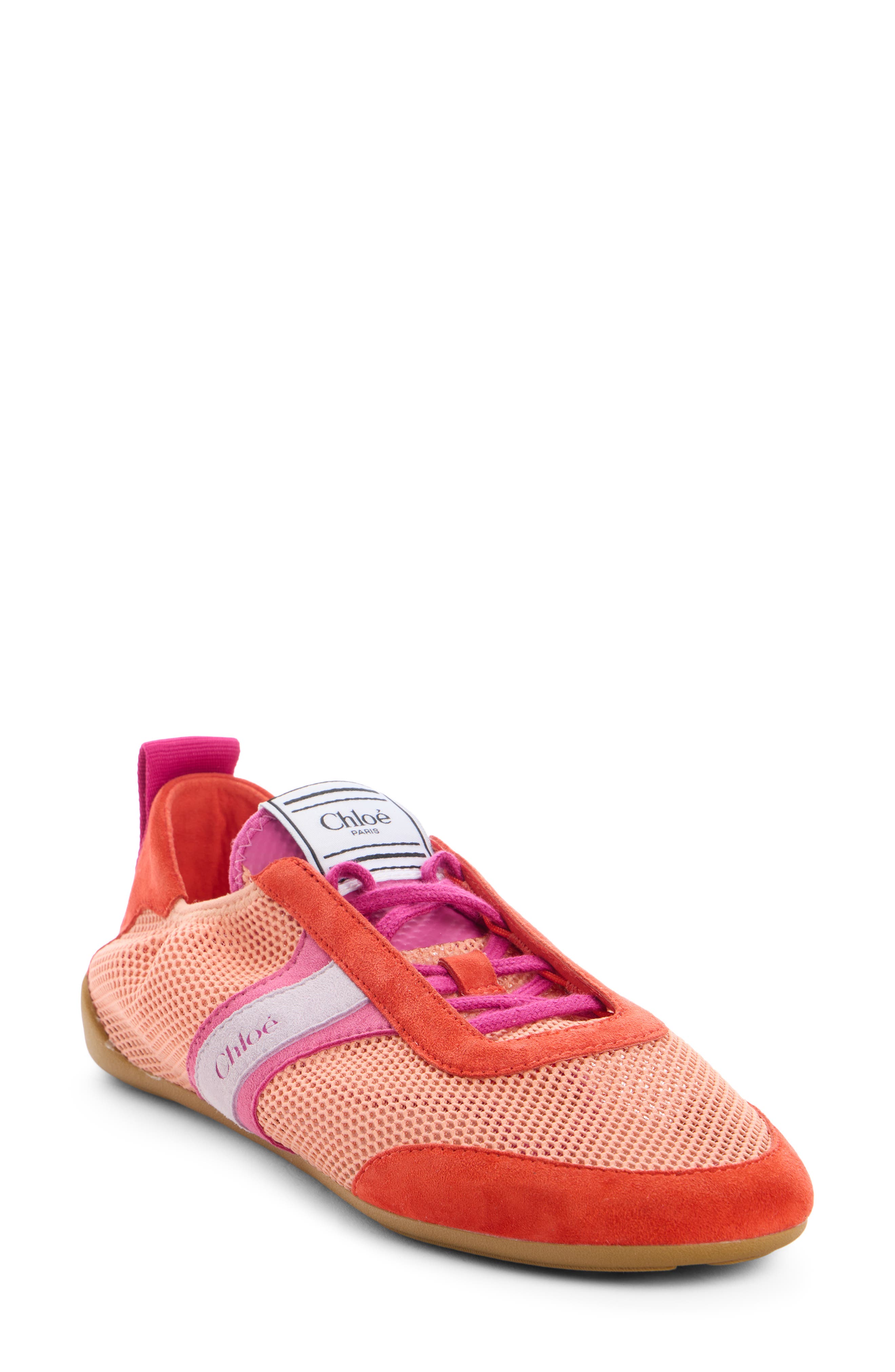 Chloé Kick Mesh Sneaker, Main, color, Orange Fizz