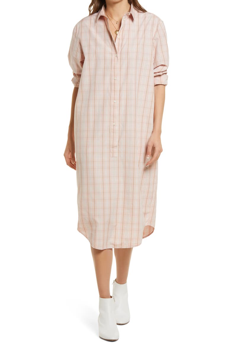 Plaid Long Sleeve Poplin Shirtdress, Main, color, PINK MATSON PLAID