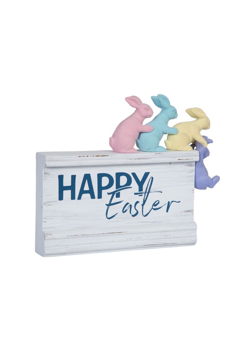 "Happy Easter" Easter Bunnies Figurine 6" x 7.5", Main, color, Blue