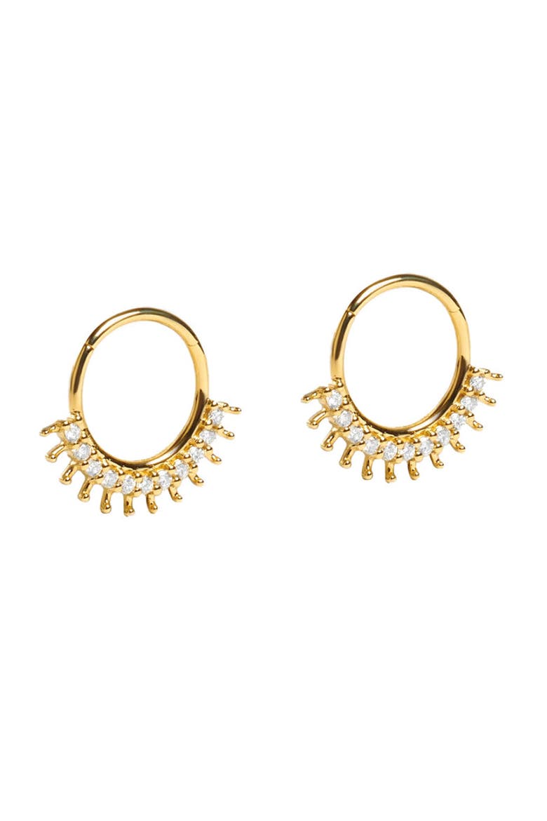 Radiant Sunburst Diamond Hoop Earrings, Main, color, Yellow Gold