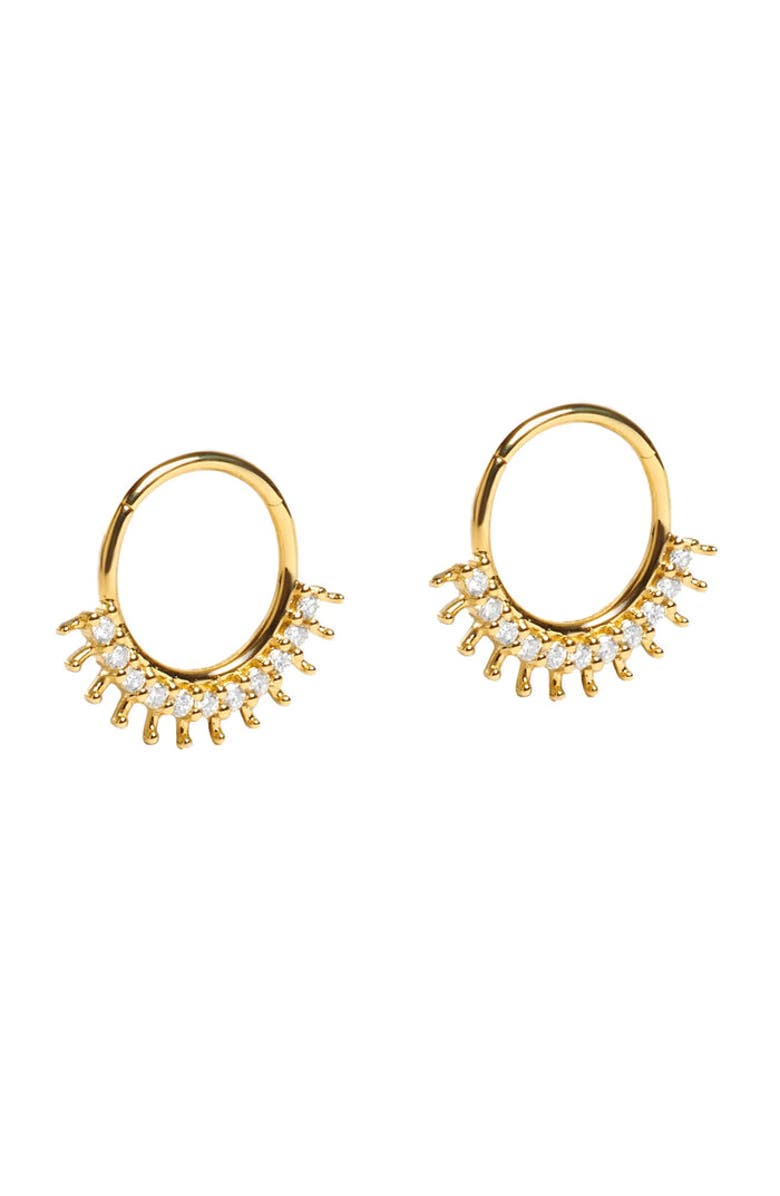ZARUX Radiant Sunburst Diamond Hoop Earrings, Main, color, Yellow Gold