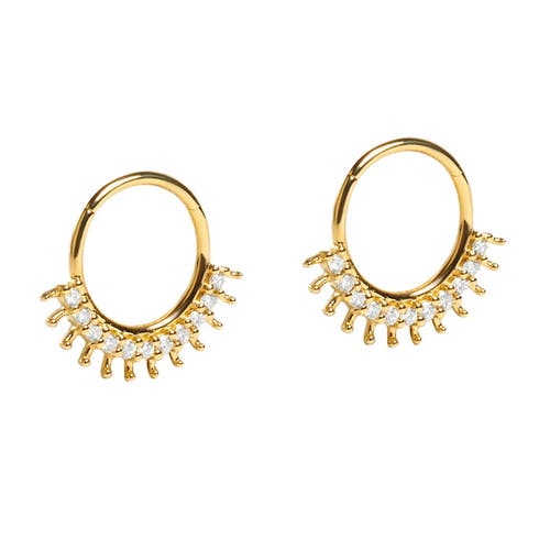Zarux Radiant Sunburst Diamond Hoop Earrings In Gold