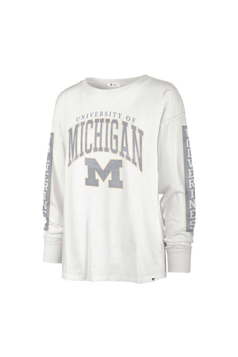 Women's '47 White Michigan Wolverines Statement SOA 3-Hit Long Sleeve T-Shirt, Alternate, color, White