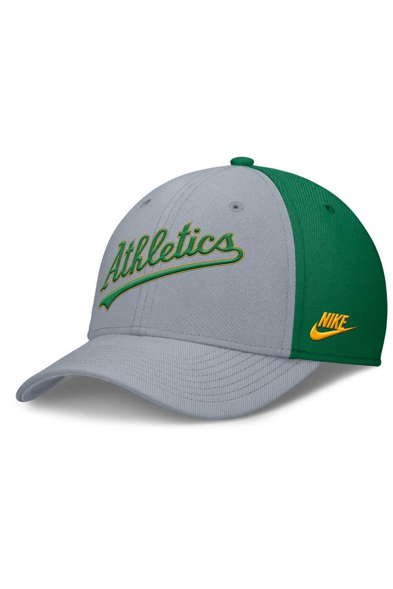 Men's Nike Gray/Green Athletics Rise Swoosh Performance Flex Hat, Alternate, color, Gray