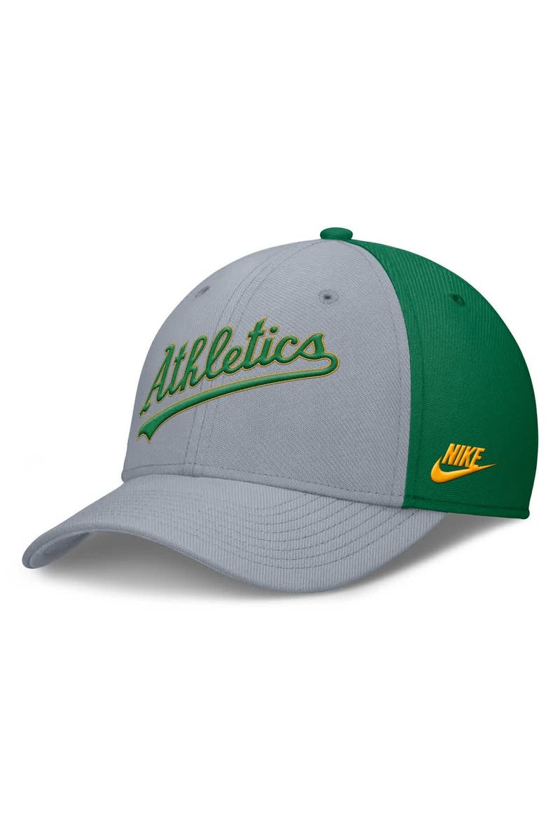 Nike Men's Nike Gray/Green Athletics Rise Swoosh Performance Flex Hat, Alternate, color, Gray