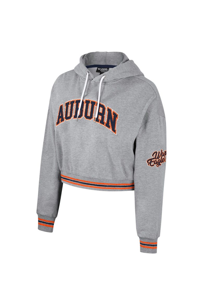 Women's The Wild Collective Heather Gray Auburn Tigers Cropped Shimmer Pullover Hoodie, Alternate, color, Heather Gray