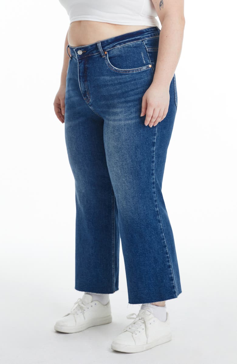 Bayeas High Waist Frayed Hem Crop Wide Leg Jeans, Alternate, color, Surf