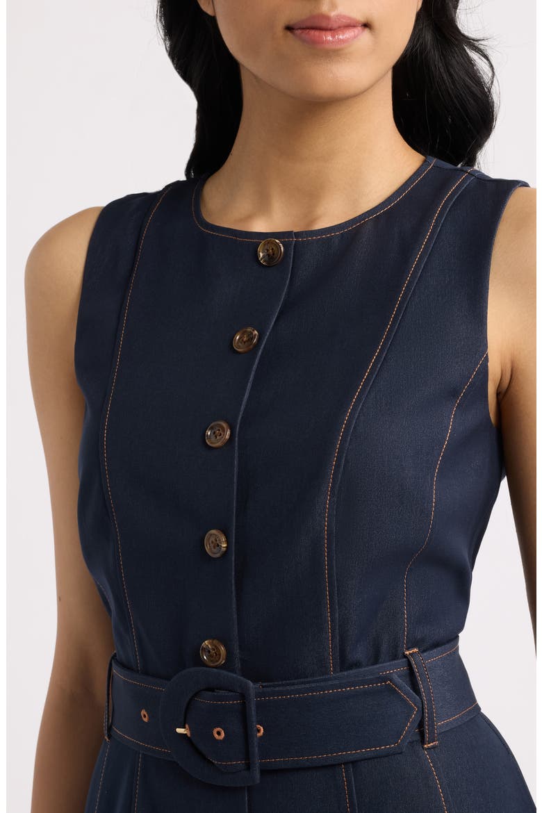 Belted Denim Midi Dress, Alternate, color, DARK DENIM