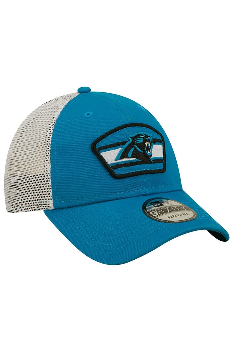 Men's New Era Blue/White Carolina Panthers Logo Patch Trucker 9FORTY Snapback Hat, Alternate, color, Blue