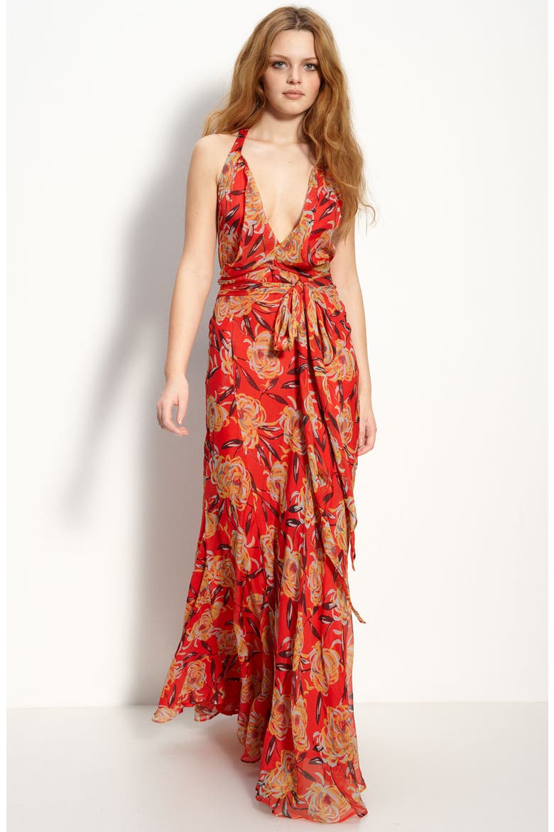 'Harlequin' Chiffon Maxi Dress, Main, color, RED FLORAL MULTI