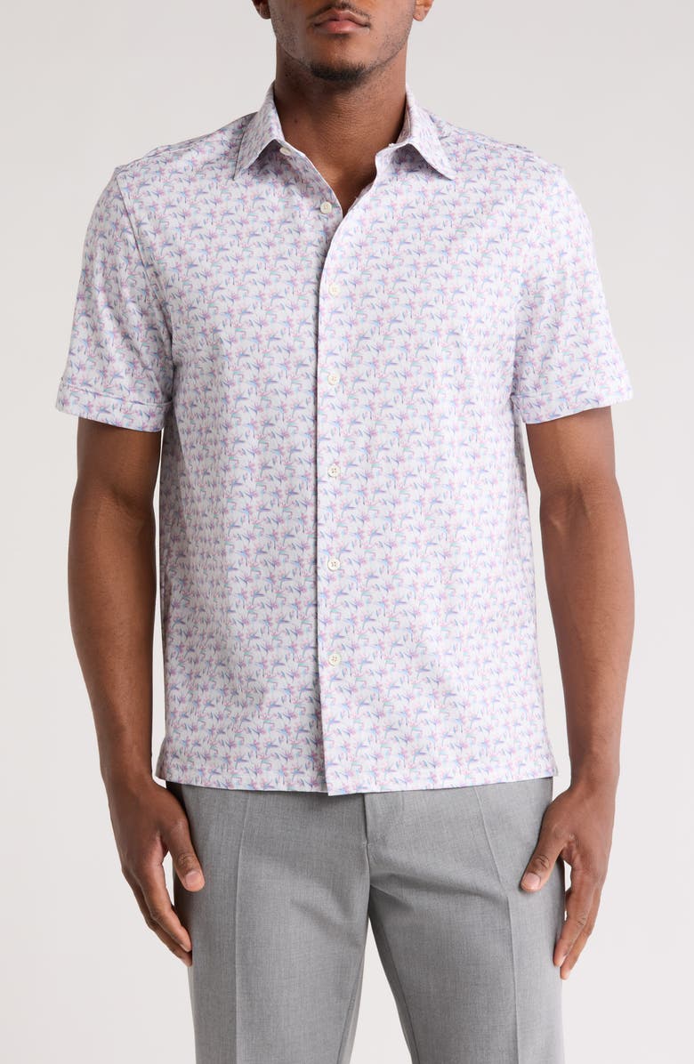 Bugatchi Milo OoohCotton<sup>®</sup> Floral Short Sleeve Button-Up Shirt, Main, color, 