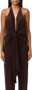 Naked Wardrobe Deep Plunge Neck Tie Front Halter Top
