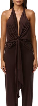 Naked Wardrobe Deep Plunge Neck Tie Front Halter Top