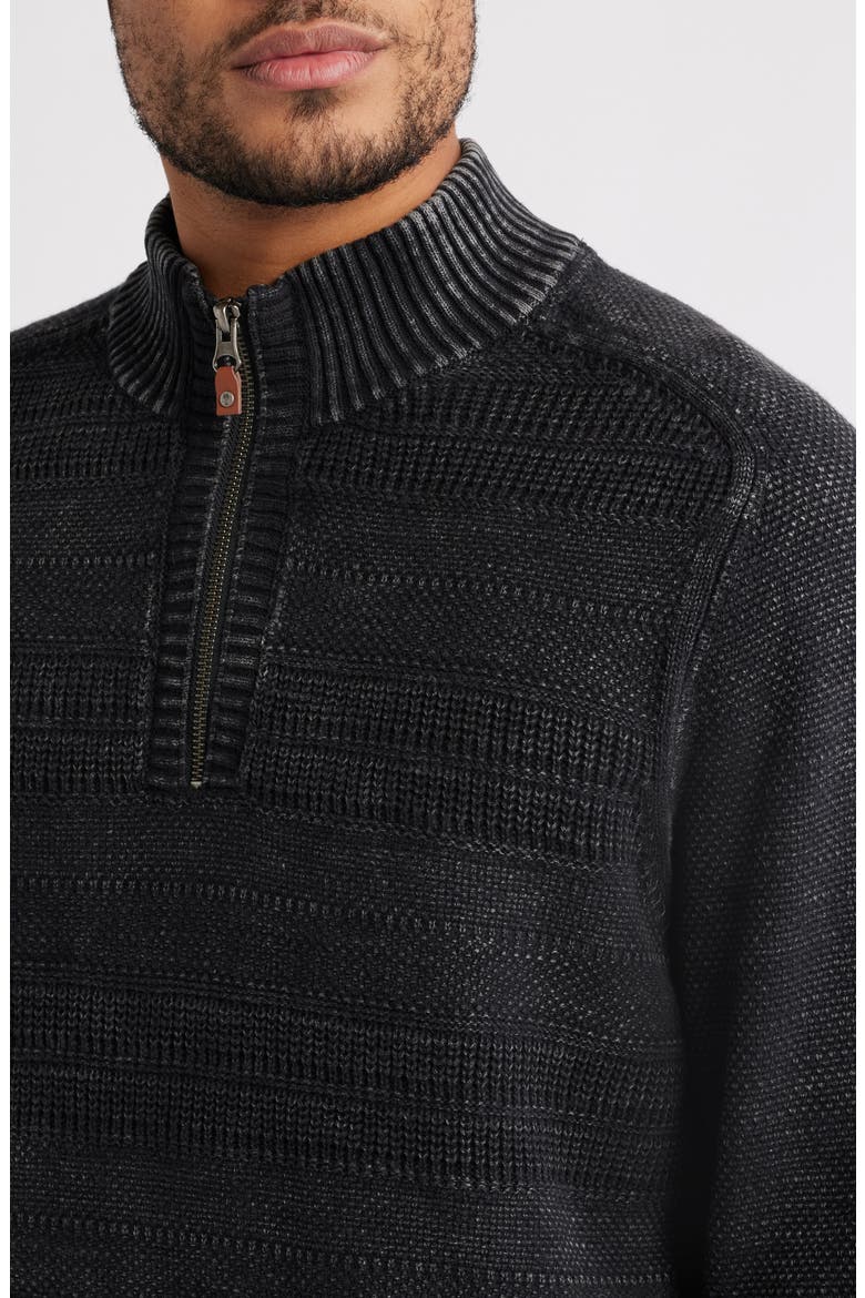Saltwater Textured Cotton Half Zip Sweater, Alternate, color, BLACK