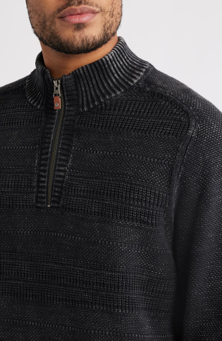 Tommy Bahama Saltwater Textured Cotton Half Zip Sweater, Alternate, color, Black
