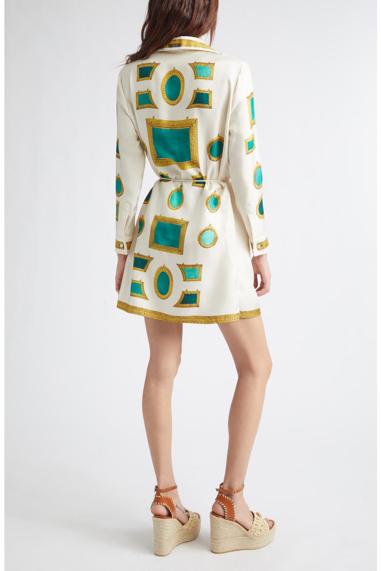 Print Long Sleeve Silk Twill Shirtdress, Alternate, color, IVORY EMERALD