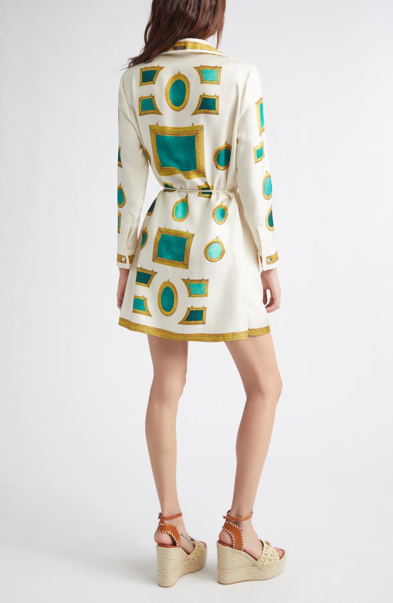 Versace Print Long Sleeve Silk Twill Shirtdress, Alternate, color, Ivory Emerald