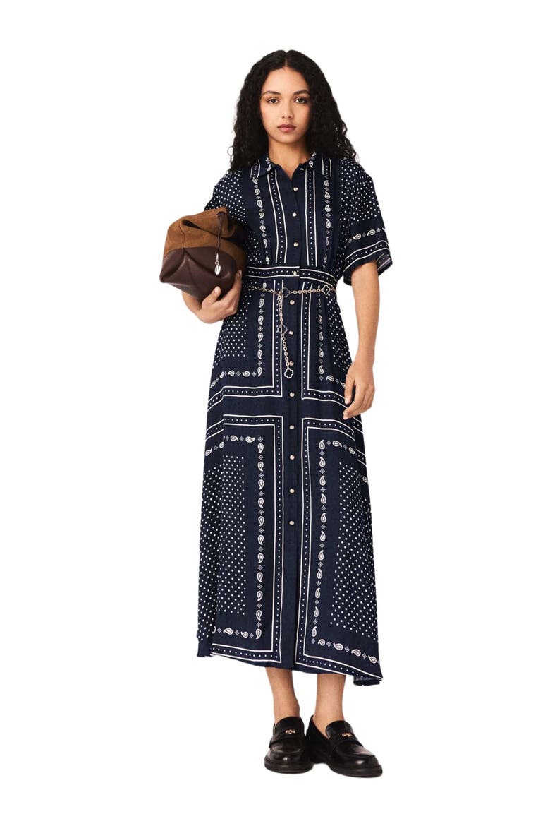 Flowy patterned maxi dress, Main, color, Navy dot bandana print