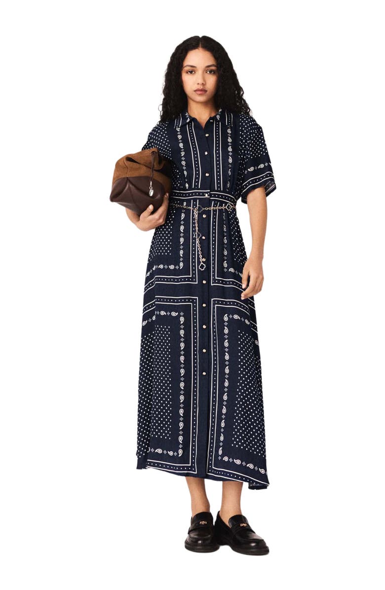 maje Flowy patterned maxi dress, Main, color, Navy Dot Bandana Print