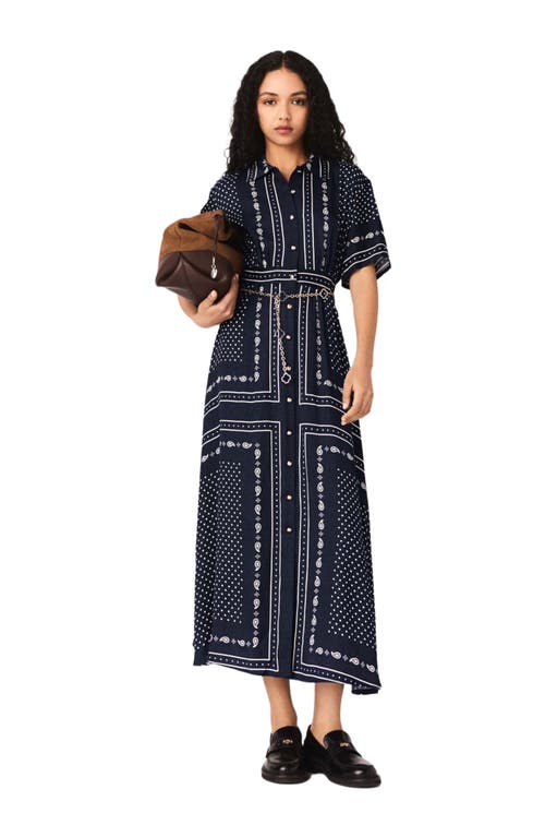 maje Flowy patterned maxi dress in Navy Dot Bandana Print at Nordstrom, Size 34