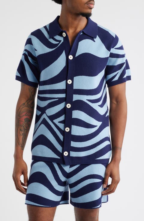 Wave Knit Short Sleeve Button-Up Shirt