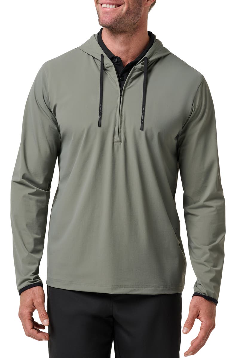 TravisMathew Hero Hour Performance Half Zip Hoodie, Main, color, Dark Olive