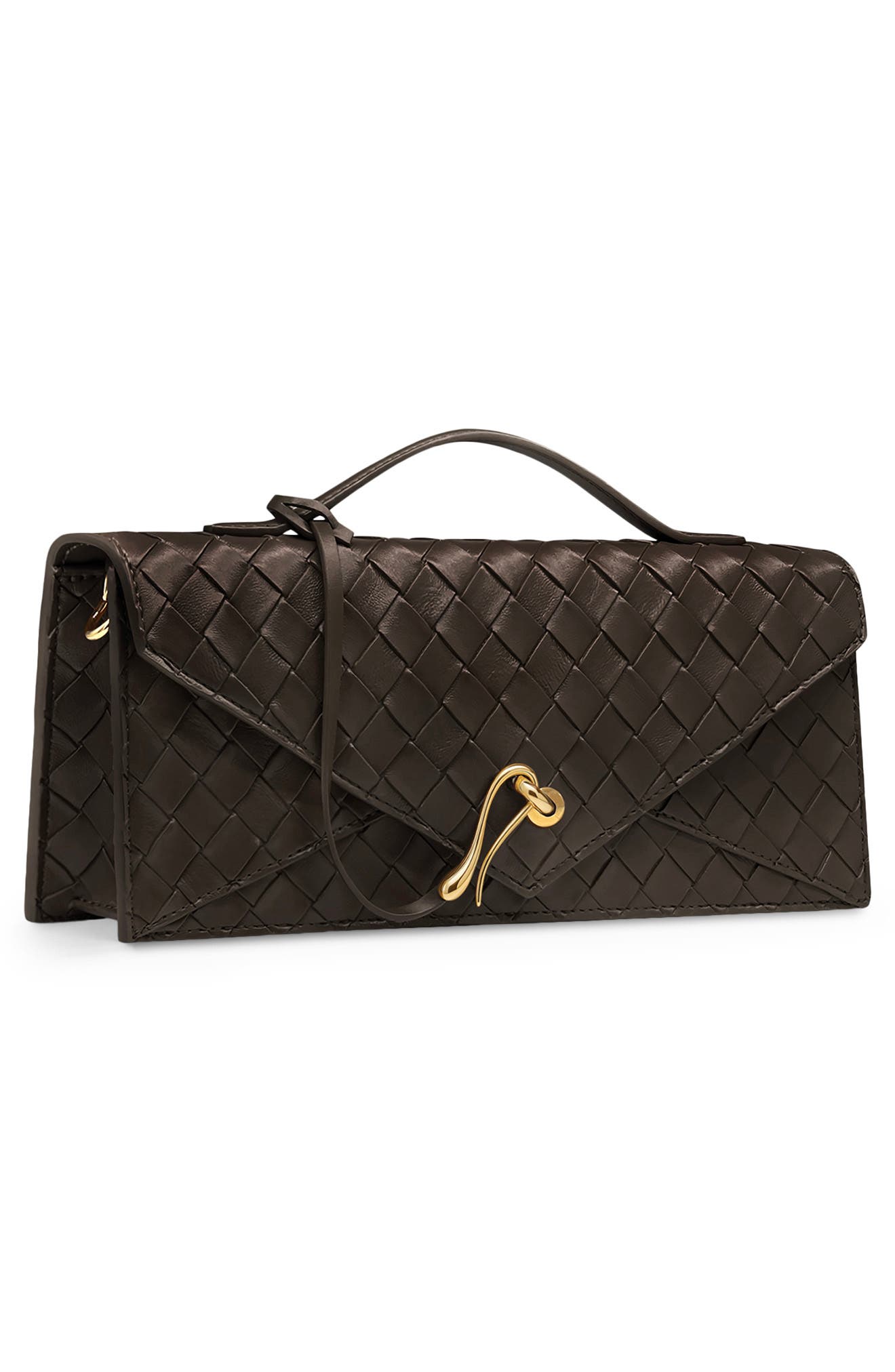 JW PEI Celeste Woven Faux Leather Envelope Top Handle Bag, Alternate, color, Dark Brown