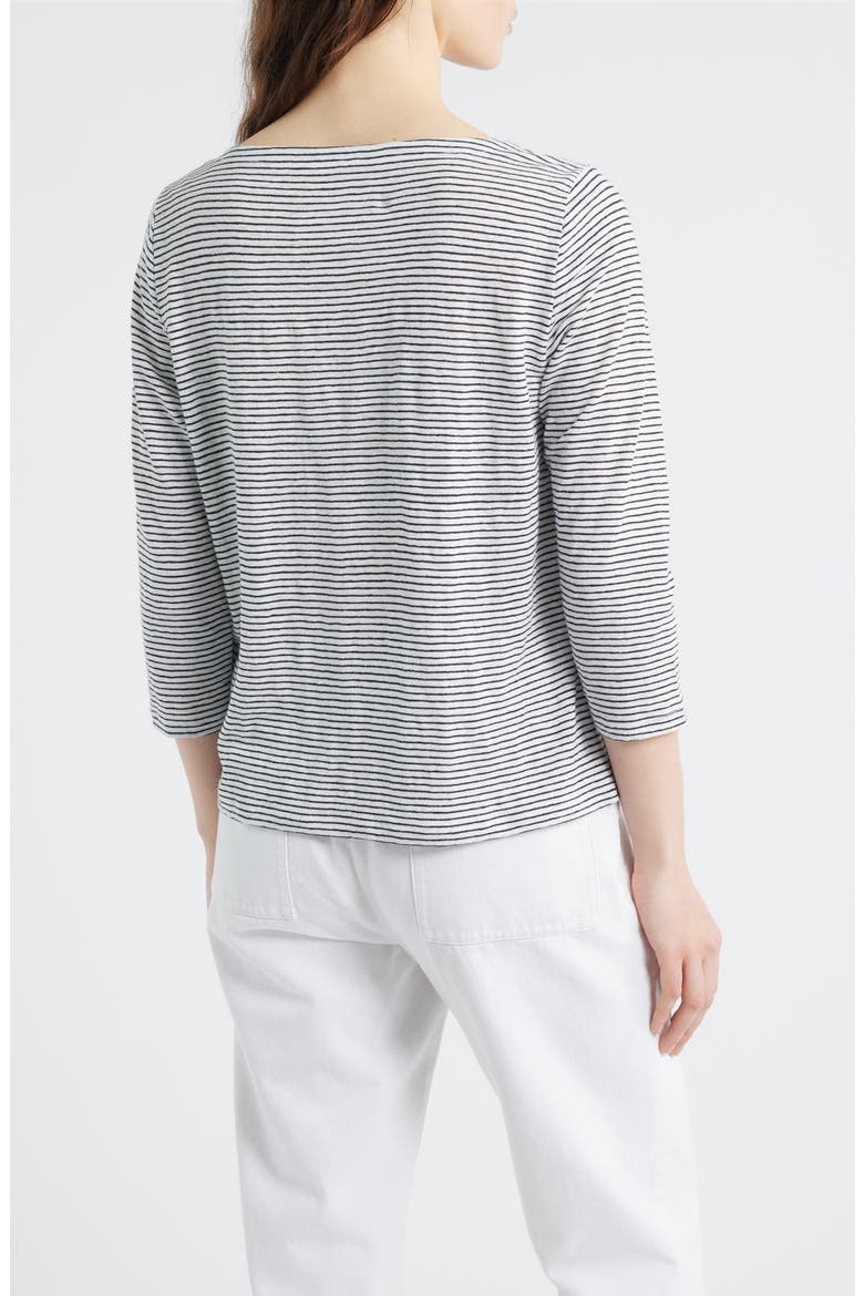 Stripe Bateau Neck Organic Linen Top, Alternate, color, WHITE/ BLACK