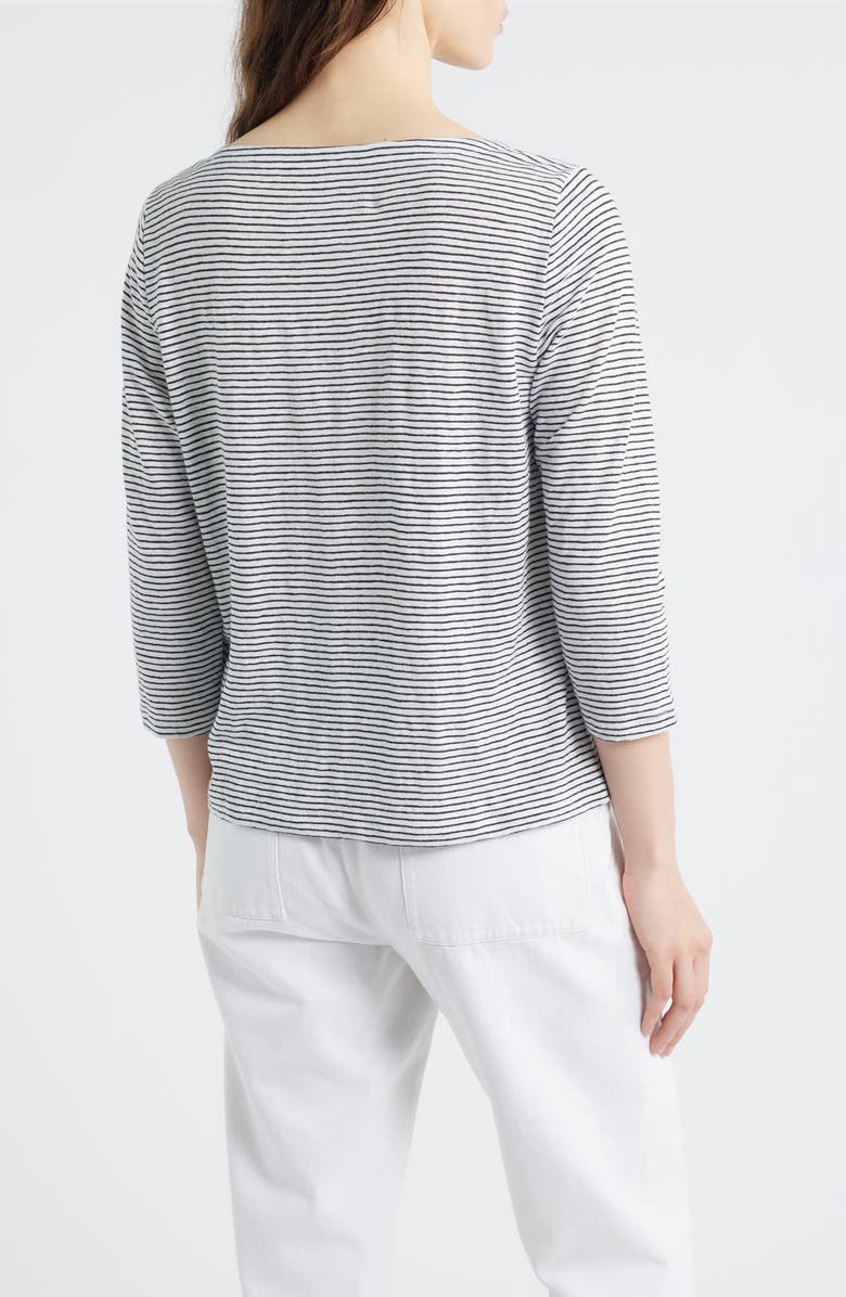 Eileen Fisher Stripe Bateau Neck Organic Linen Top, Alternate, color, White/ Black