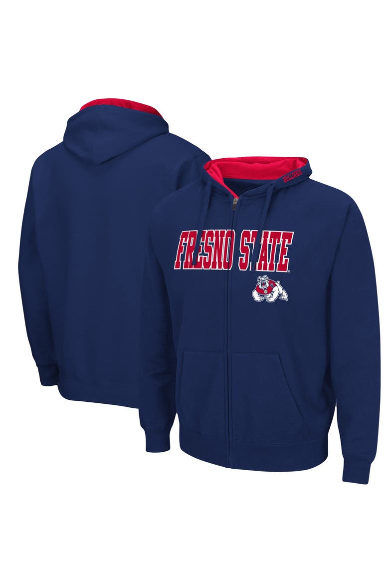 Men's Colosseum Navy Fresno State Bulldogs Arch & Logo 3.0 Full-Zip Hoodie, Main, color, Navy
