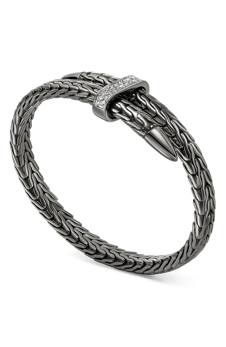 John Hardy Spear Flex Cuff, Diamonds, Alternate, color, Dark Sterling Silver