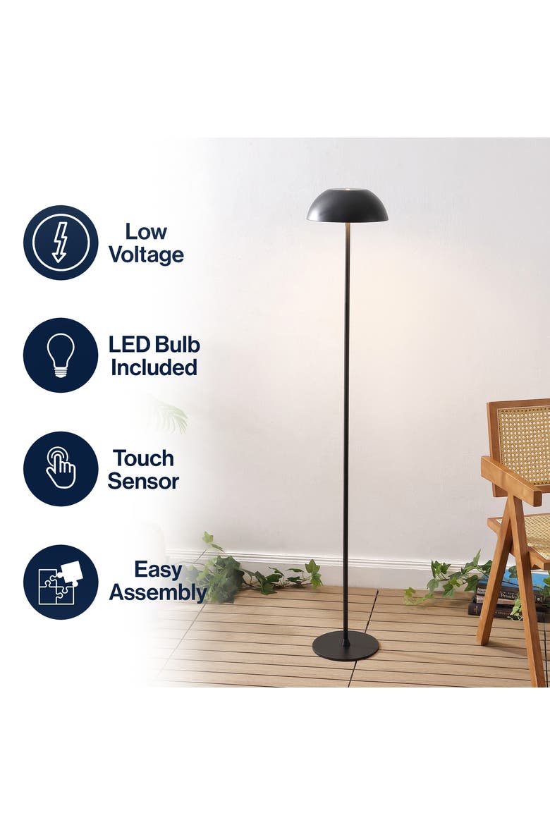 Laurel Mushroom Metal Adjustable Height Rechargeable Cordless Integrated Portable Touch Sensor Dimmable LED Indoor/Outdoor Floor Lamp, Alternate, color, Black