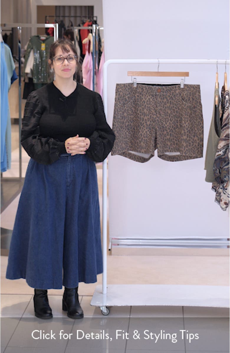 Gracie Leopard Print High Waist Denim Shorts, sales video thumbnail