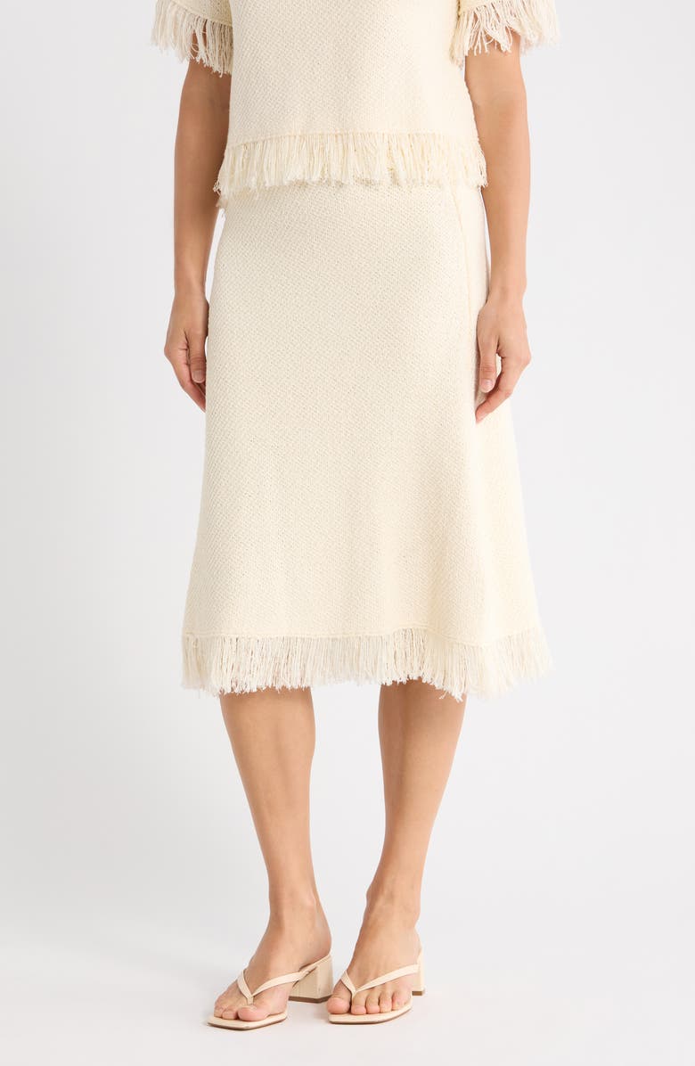 Adrianna Papell Fringe Waffle Knit Midi Skirt, Main, color, Cream