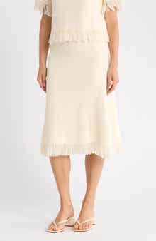 Adrianna Papell Fringe Waffle Knit Midi Skirt