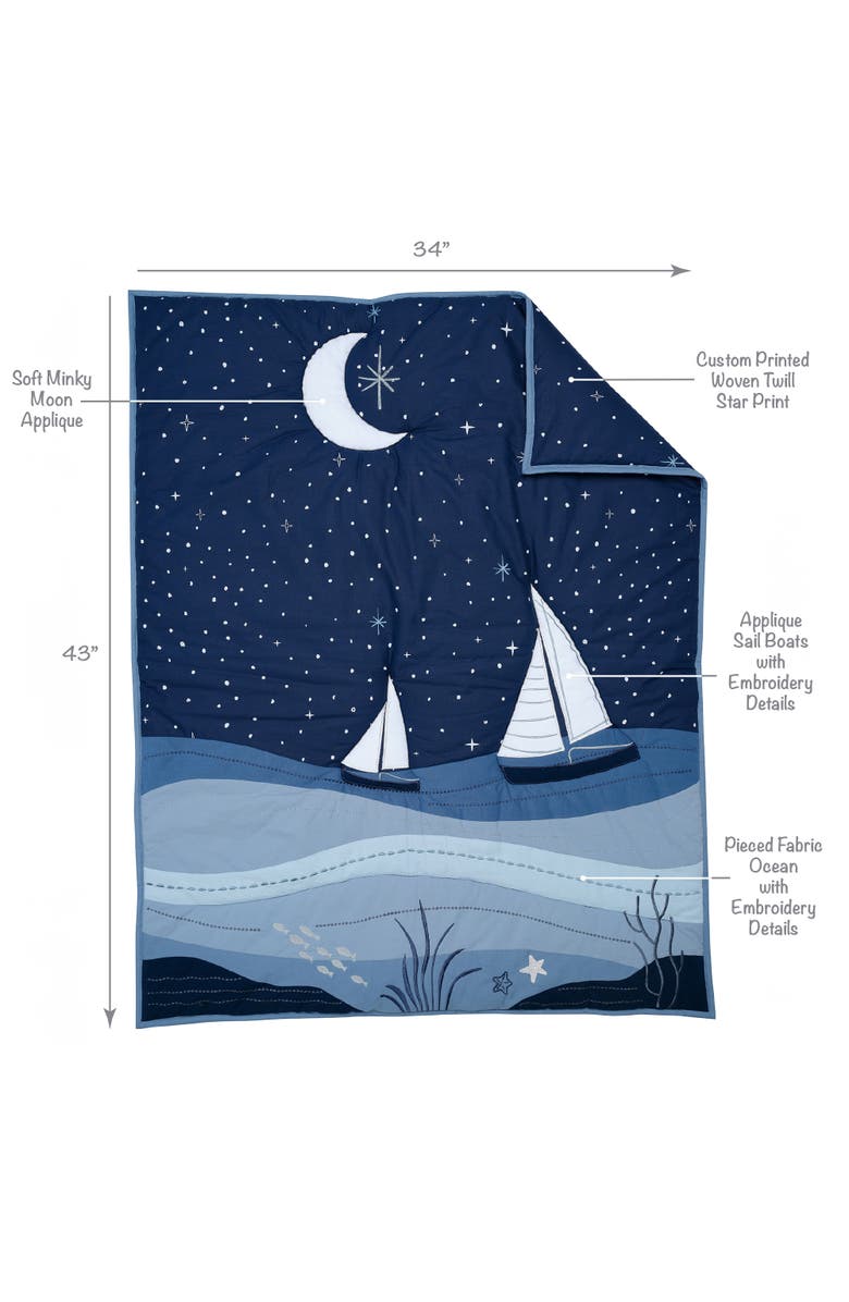 Lambs & Ivy Little Skipper 3-Piece Sailboat Nautical Nursery Crib Bedding Set, Alternate, color, Blue