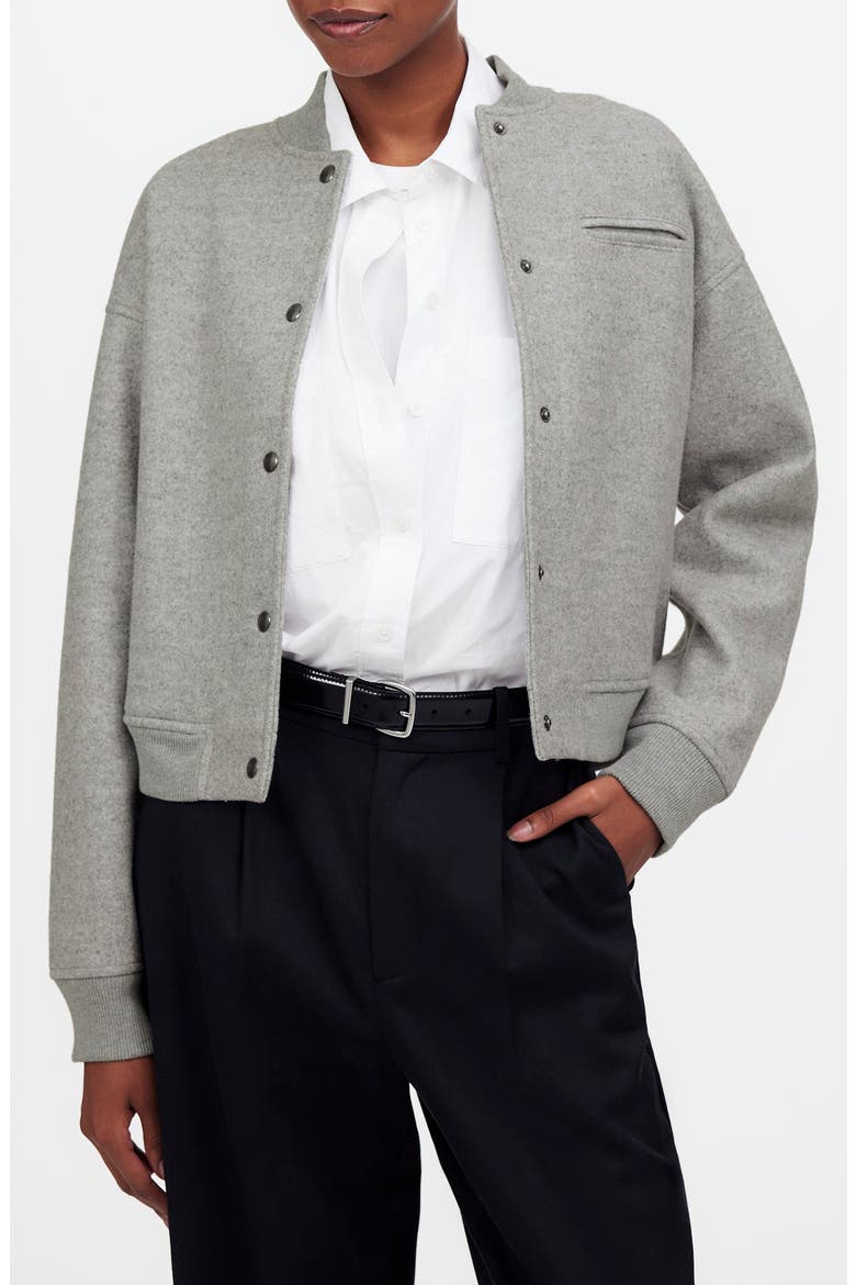Knit Bomber Jacket, Main, color, HTHR CHARCOAL