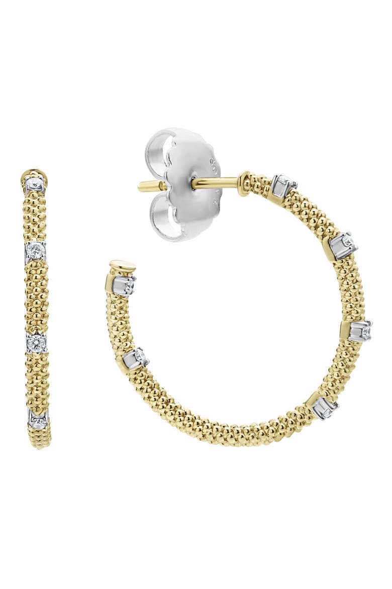 Superfine Signature Caviar Diamond Hoop Earrings, Alternate, color, GOLD