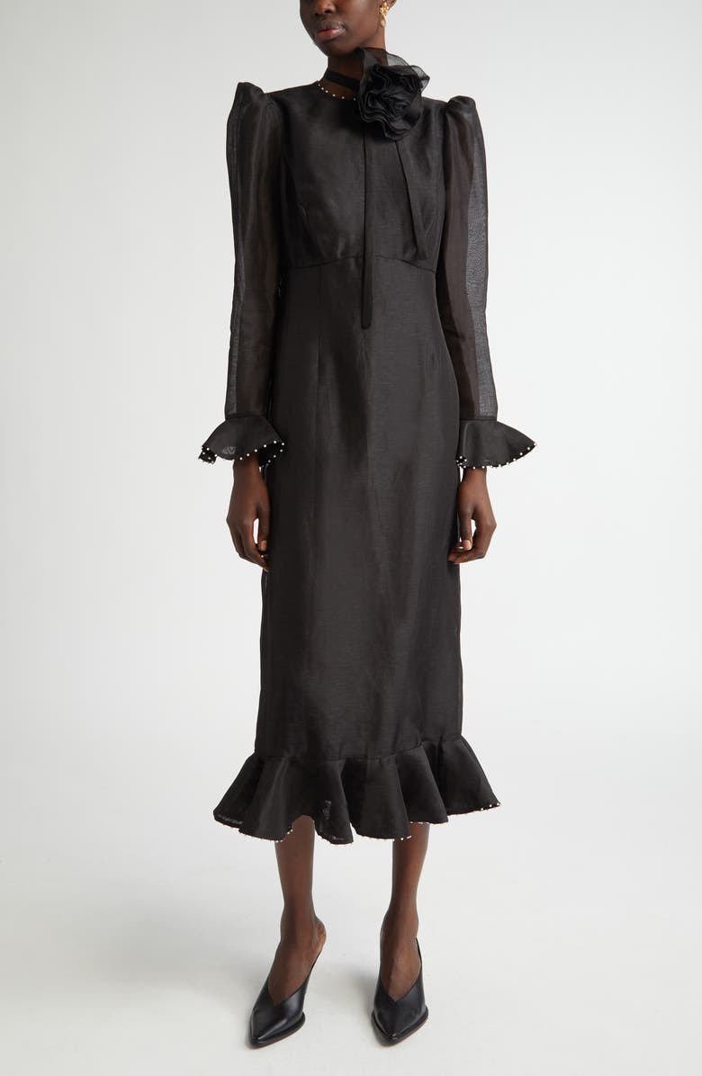 Zimmermann Floral Long Sleeve Organza Midi Dress, Main, color,