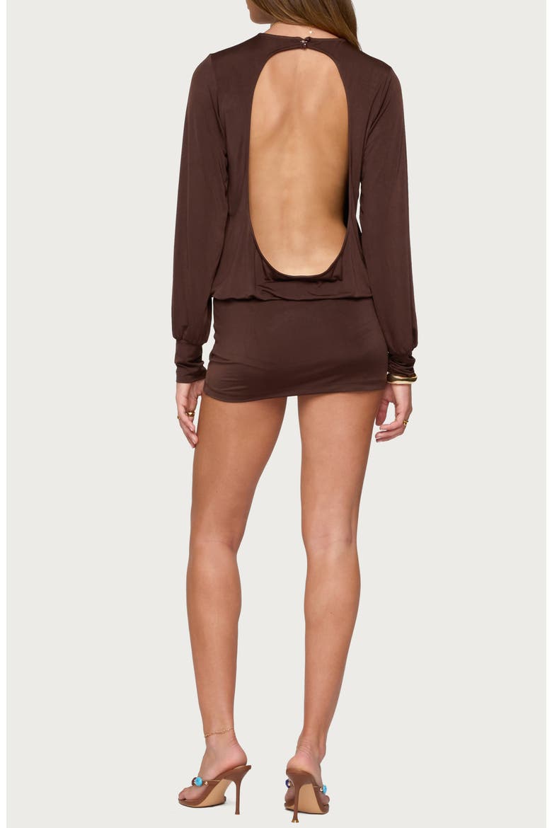 Guilia Cutout Back Long Sleeve Minidress, Alternate, color, DARK-BROWN
