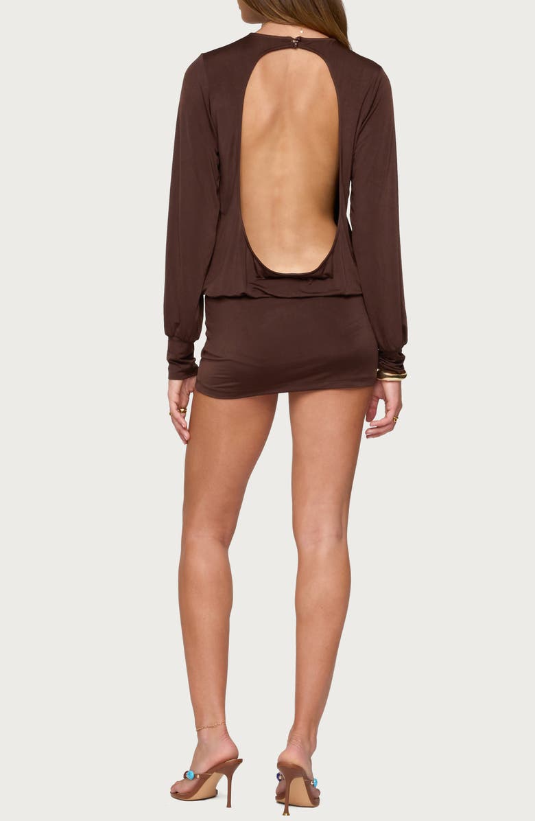 EDIKTED Guilia Cutout Back Long Sleeve Minidress, Alternate, color, Dark-Brown