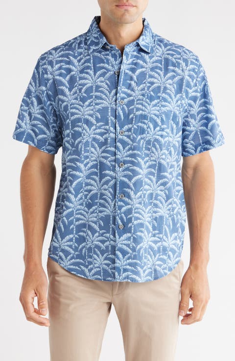 Palm Bliss Short Sleeve Cotton Button-Up Shirt