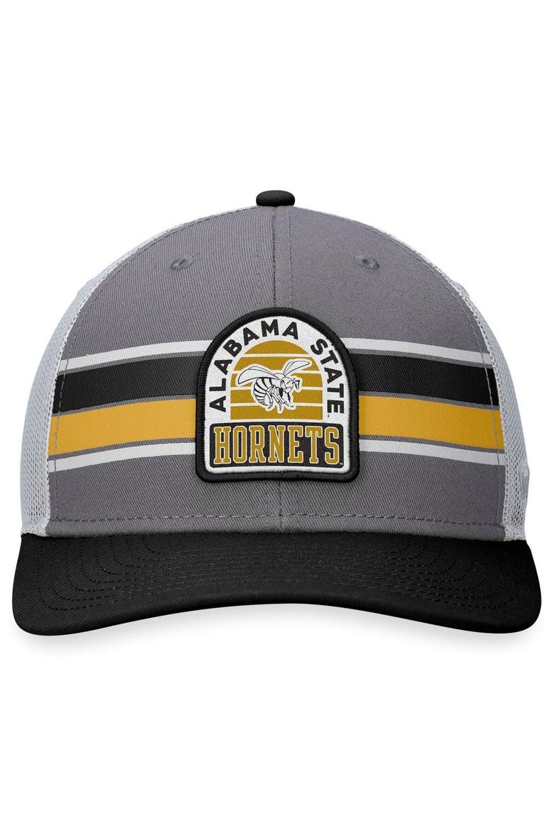 Men's Top of the World Black/Gray Alabama State Hornets Aurora Trucker Adjustable Hat, Alternate, color, Black