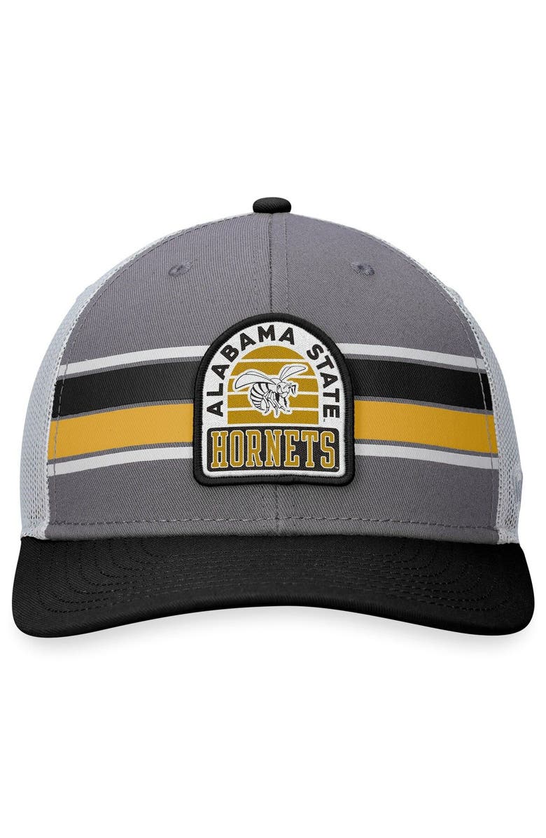 TOP OF THE WORLD Men's Top of the World Black/Gray Alabama State Hornets Aurora Trucker Adjustable Hat, Alternate, color, Black
