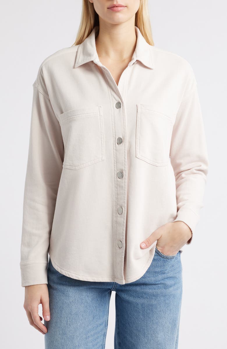 beachlunchlounge Tiera Cotton French Terry Button-Up Shirt, Alternate, color, Blanket Pink