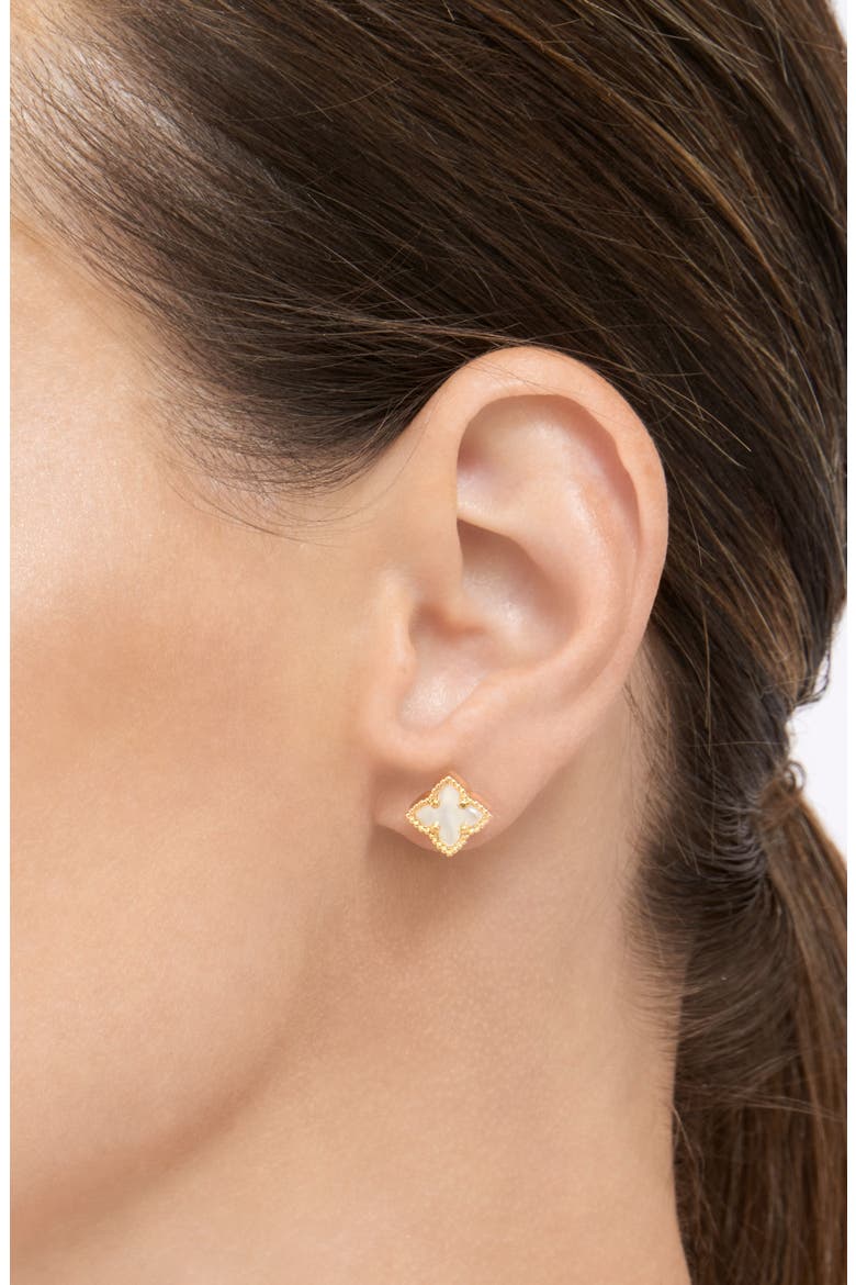Clover Mother-of-Pearl Stud Earrings & Necklace Set, Alternate, color, WHITE/ GOLD